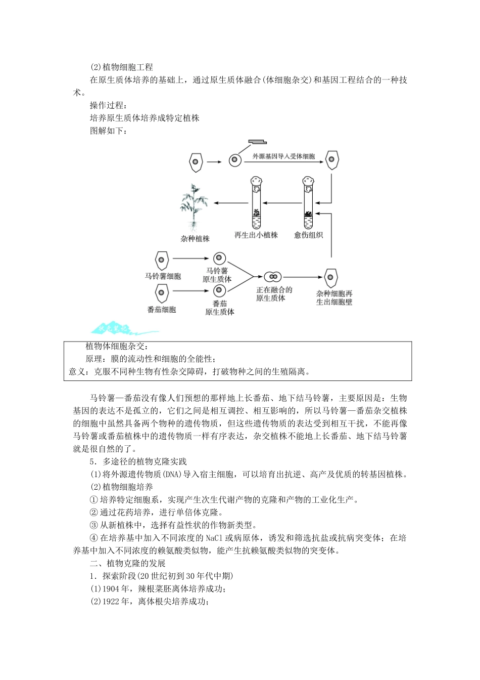 高中生物 第二章 克隆技术 第二节 植物的克隆学案 浙科版选修3-浙科版高二选修3生物学案_第3页