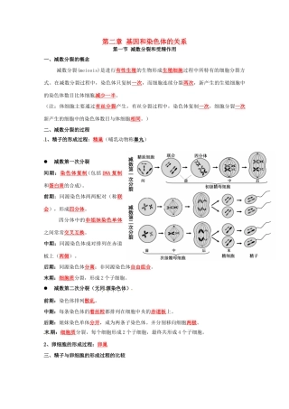 高中生物 第二章《基因和染色体的关系》知识点总结 新人教版必修2-新人教版高一必修2生物素材