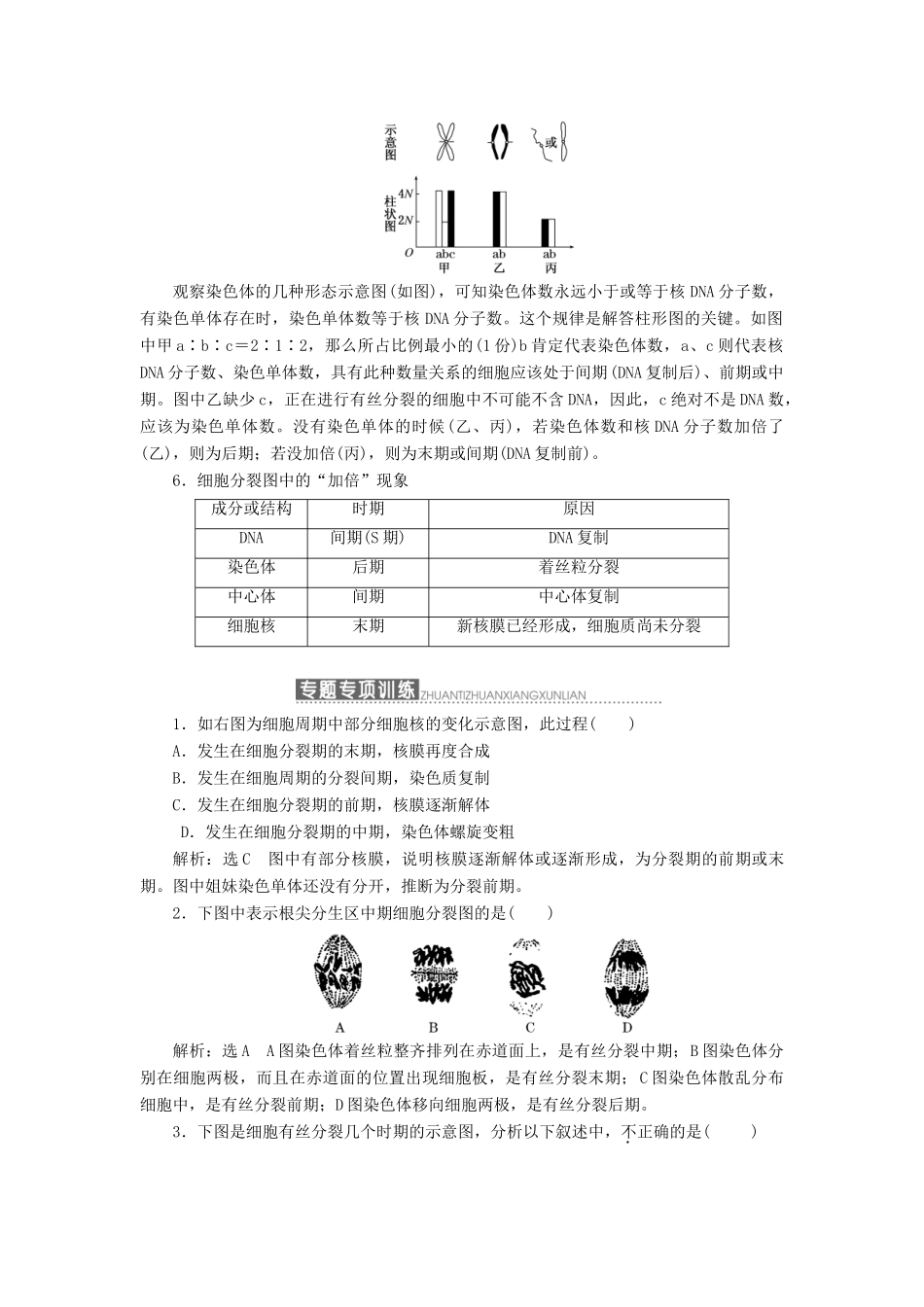 高中生物 小专题 大智慧 细胞分裂的图像、曲线图、柱形图判断与分析教学案 浙科版必修1-浙科版高中必修1生物教学案_第3页