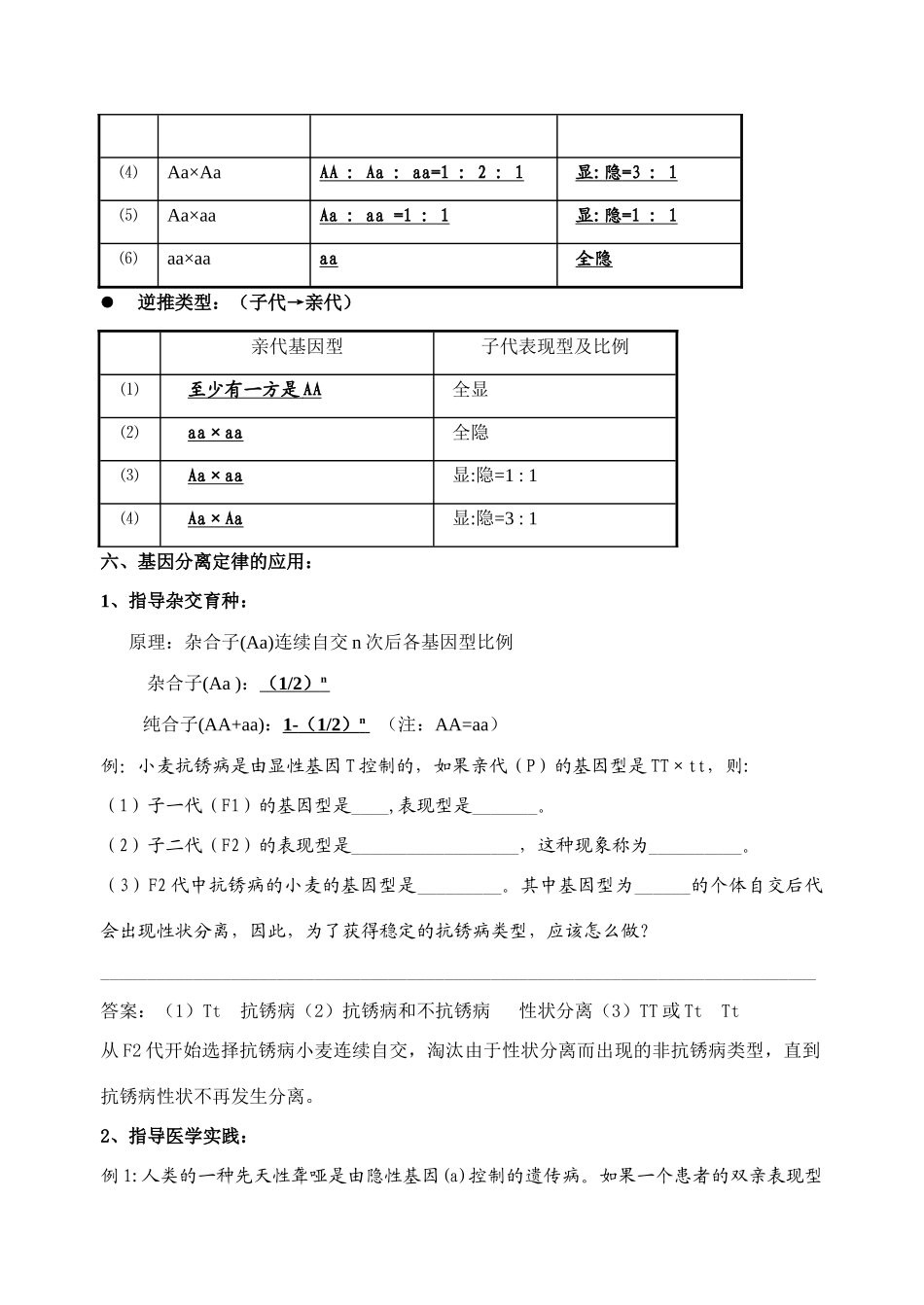 高中生物 第一章 遗传因子的发现复习提纲 新人教版必修2_第3页