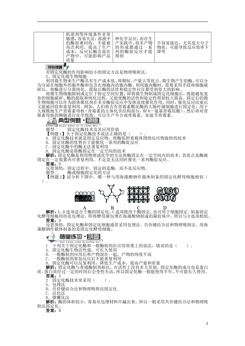 高中生物 第三章 酶的制备及活力测 第四节 酶的固定化学案 中图版选修1-中图版高二选修1生物学案_第2页