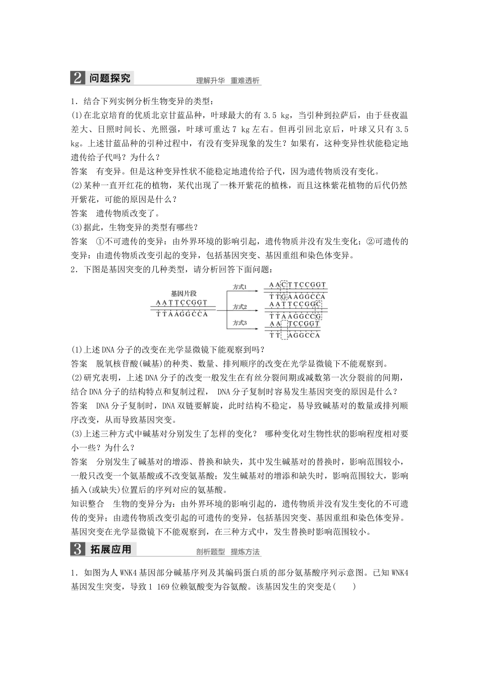 高中生物 第五章 基因突变及其他变异 第1节 基因突变和基因重组教学案 新人教版必修2-新人教版高一必修2生物教学案_第2页