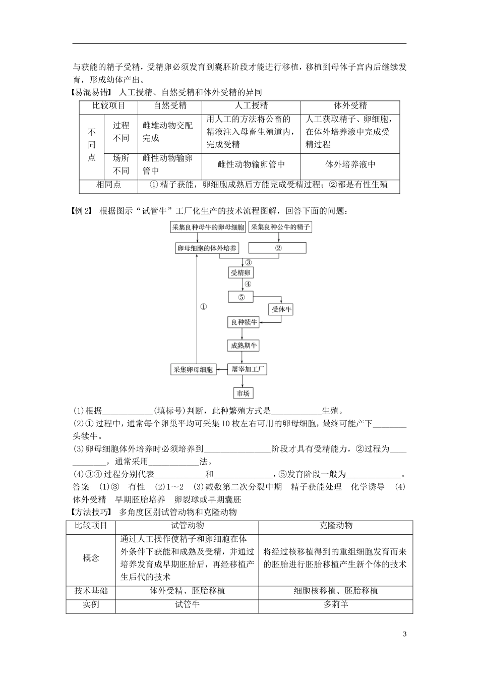 高中生物 第三章 胚胎工程 第8课时 胚胎工程(Ⅰ)学案 浙科版选修3-浙科版高二选修3生物学案_第3页
