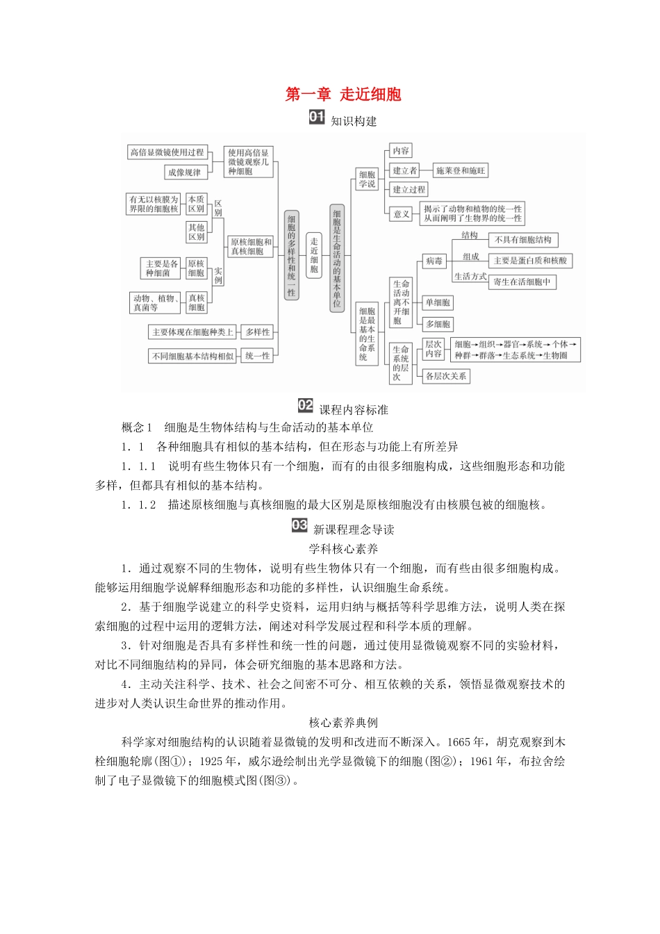 高中生物 第一章 走近细胞 章末总结学案 新人教版必修1-新人教版高一必修1生物学案_第1页
