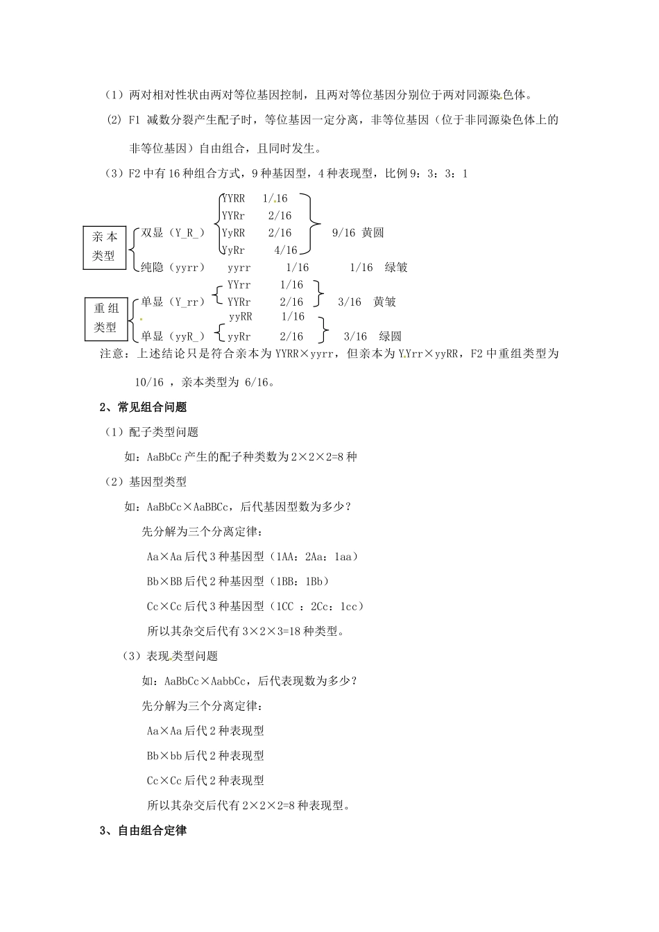 高中生物 第一章《遗传因子的发现》知识点总结 新人教版必修2-新人教版高一必修2生物素材_第3页