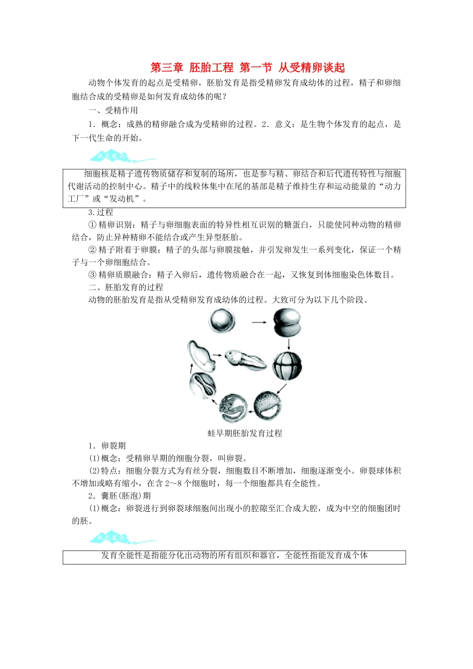 高中生物 第三章 胚胎工程 第一节 从受精卵谈起学案 浙科版选修3-浙科版高二选修3生物学案_第1页