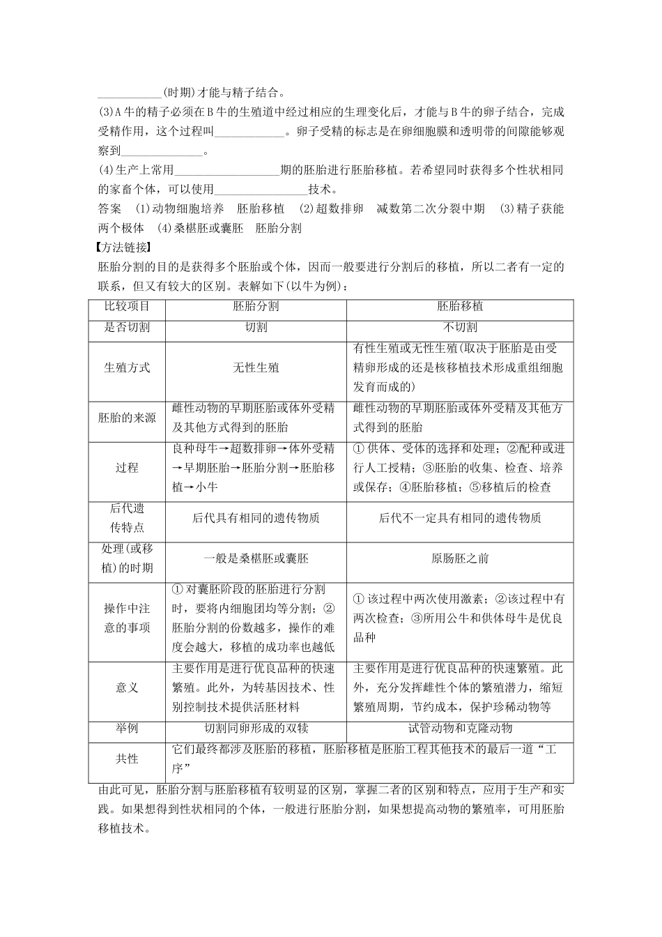 高中生物 第三章 胚胎工程章末整合学案 苏教版选修3-苏教版高二选修3生物学案_第2页