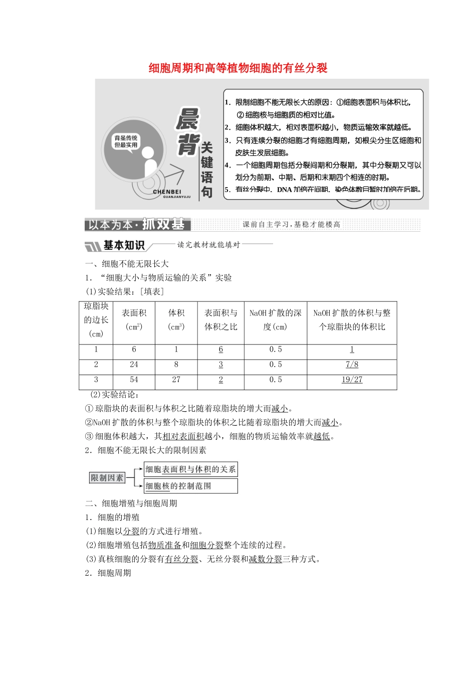 高中生物 第6章 第1节 第1课时 细胞周期和高等植物细胞的有丝分裂教学案（含解析）新人教版必修1-新人教版高一必修1生物教学案_第1页