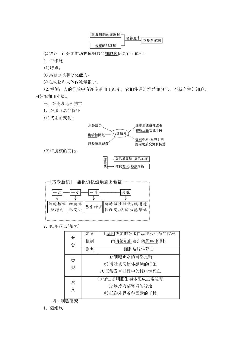 高中生物 第6章 第2、3、4节 细胞的分化、衰老、凋亡和癌变教学案（含解析）新人教版必修1-新人教版高一必修1生物教学案_第2页