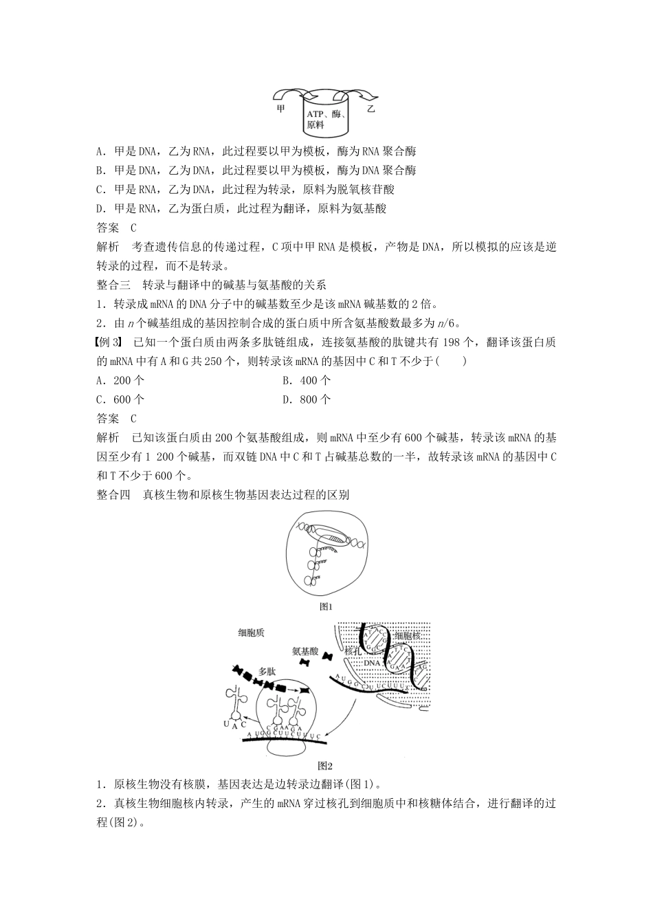 高中生物 第四章 基因的表达章末整合提升教学案 新人教版必修2-新人教版高一必修2生物教学案_第3页