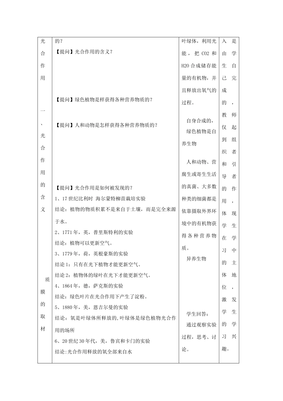 高中生物《光合作用》教案1 浙教版必修1_第2页