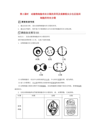 高中生物 第6章 细胞的生命历程 6-1-2 动植物细胞有丝分裂的异同及观察根尖分生区组织细胞的有丝分裂教学案 新人教版必修1-新人教版高一必修1生物教学案