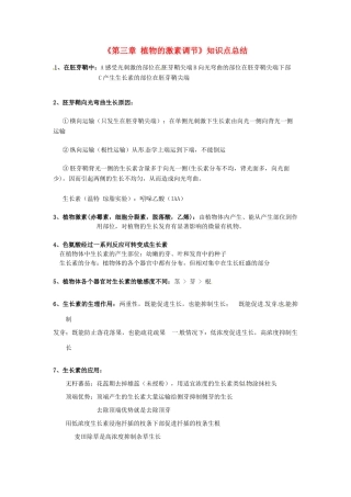 高中生物 第三章《植物的激素调节》知识点总结 新人教版必修3-新人教版高一必修3生物素材