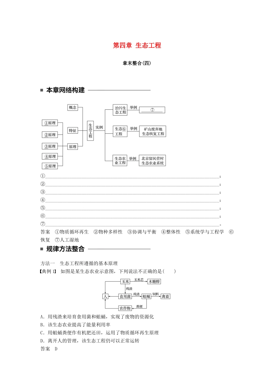 高中生物 第四章 生态工程章末整合学案 苏教版选修3-苏教版高二选修3生物学案_第1页