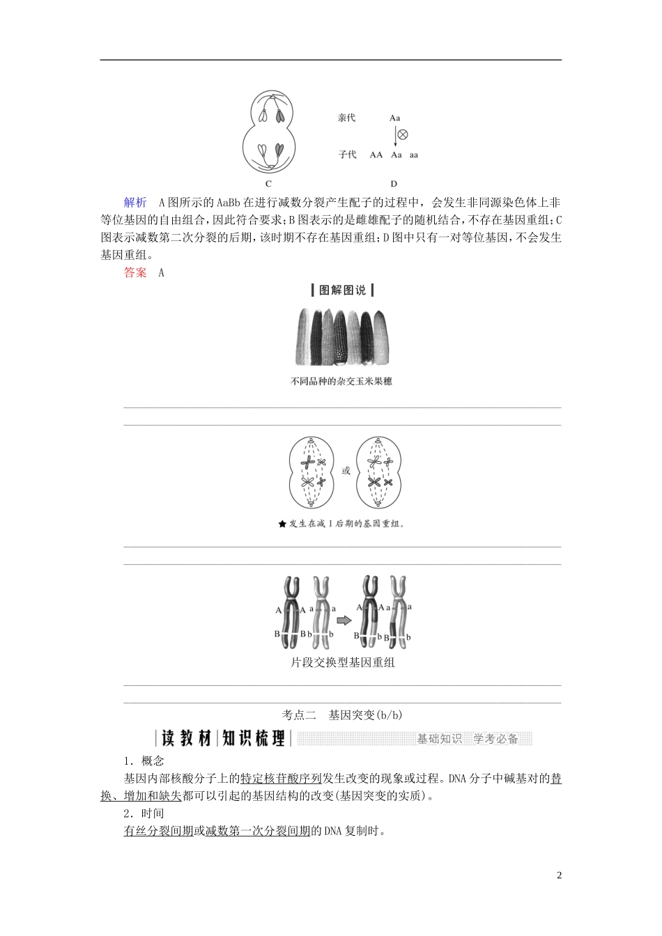 高中生物 第四章 生物的变异 第15课时 生物变异的来源（Ⅰ）同步备课教学案 浙科版必修2-浙科版高一必修2生物教学案_第2页