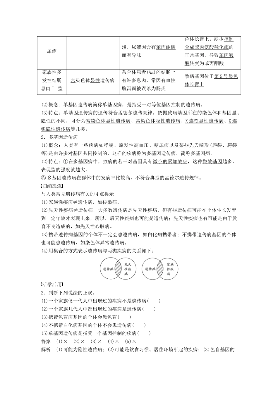 高中生物 第6章 遗传信息的有害变异——人类遗传病 第24课时 遗传病的类型和防治教学案 北师大版必修2-北师大版高一必修2生物教学案_第3页