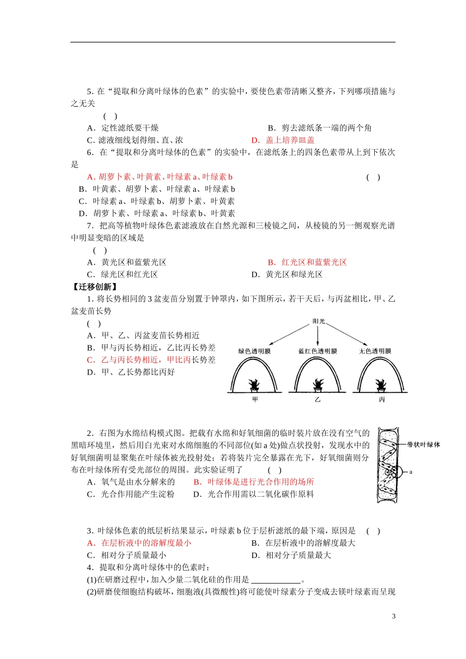 高中生物《光合作用》学案4 浙教版必修1_第3页