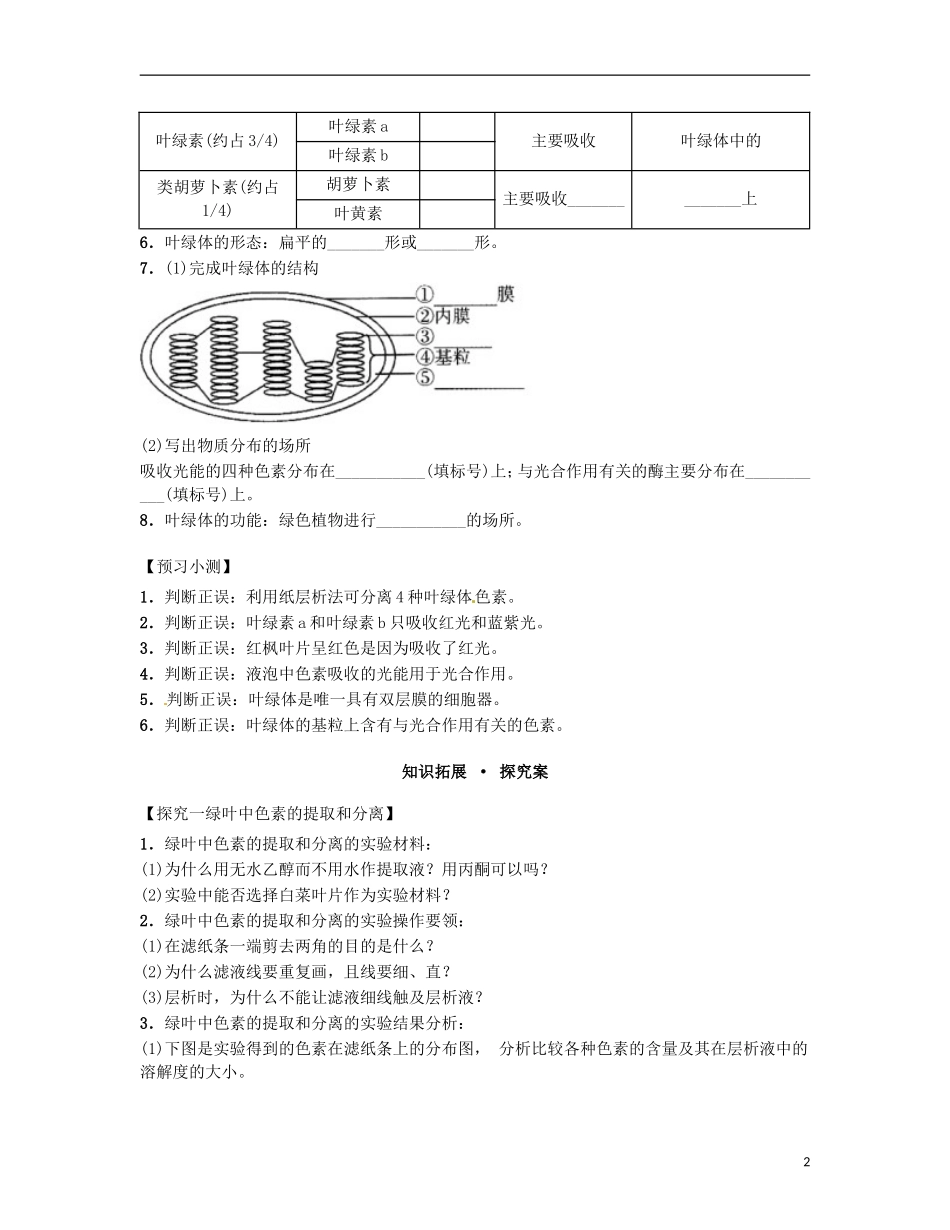 高中生物 课时20 捕获光能的色素和结构导学案 新人教版必修1-新人教版高一必修1生物学案_第2页