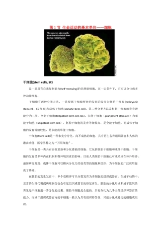 高中生物《生命活动的基本单位——细胞》素材1 苏教版必修1
