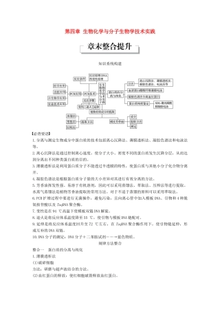 高中生物 第四章 生物化学与分子生物学技术实践章末整合提升同步备课教学案 苏教版选修1-苏教版高二选修1生物教学案