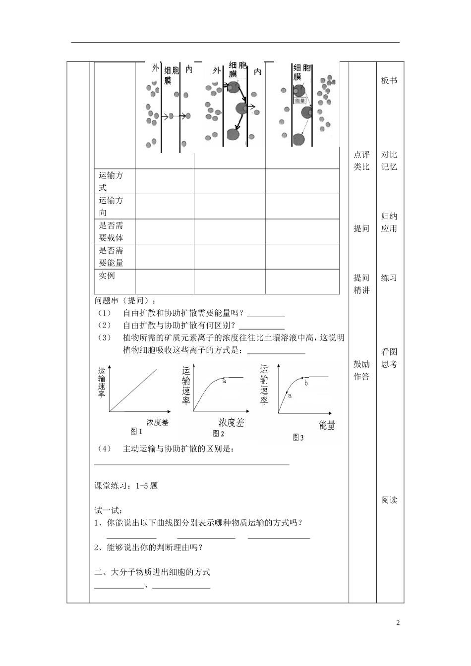 高中生物 第四章 细胞的物质输入和输出 第三节 物质跨膜运输的方式学案 新人教版必修1-新人教版高一必修1生物学案_第2页