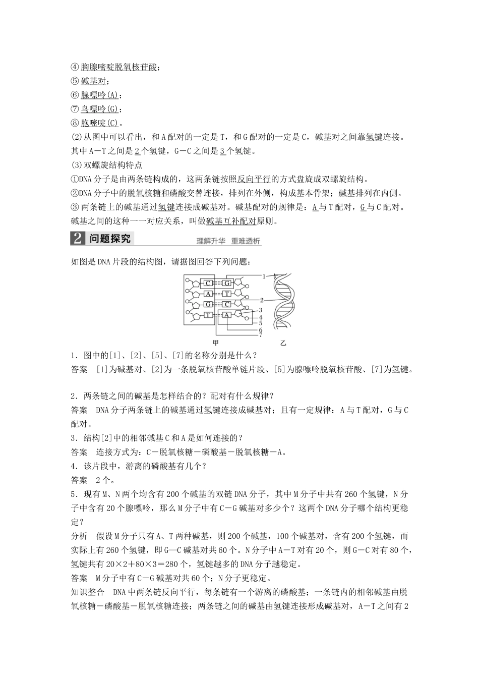 高中生物 第四章 遗传的分子基础 第二节 DNA的结构和DNA的复制 第1课时教学案 苏教版必修2-苏教版高一必修2生物教学案_第2页