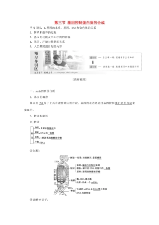 高中生物 第四章 遗传的分子基础 第三节 基因控制蛋白质的合成教学案 苏教版必修2-苏教版高一必修2生物教学案