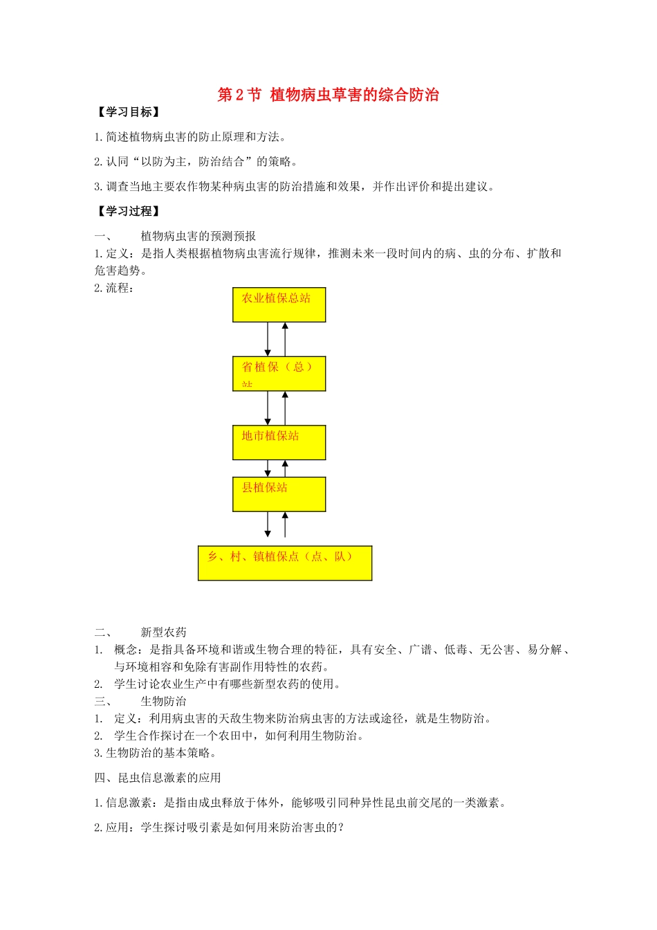 高中生物 第一单元 生物科学与农业 第一章 生物科学与动植物生产 1.2 植物病虫草害的综合防治（1）学案 中图版选修2-中图版高二选修2生物学案_第1页