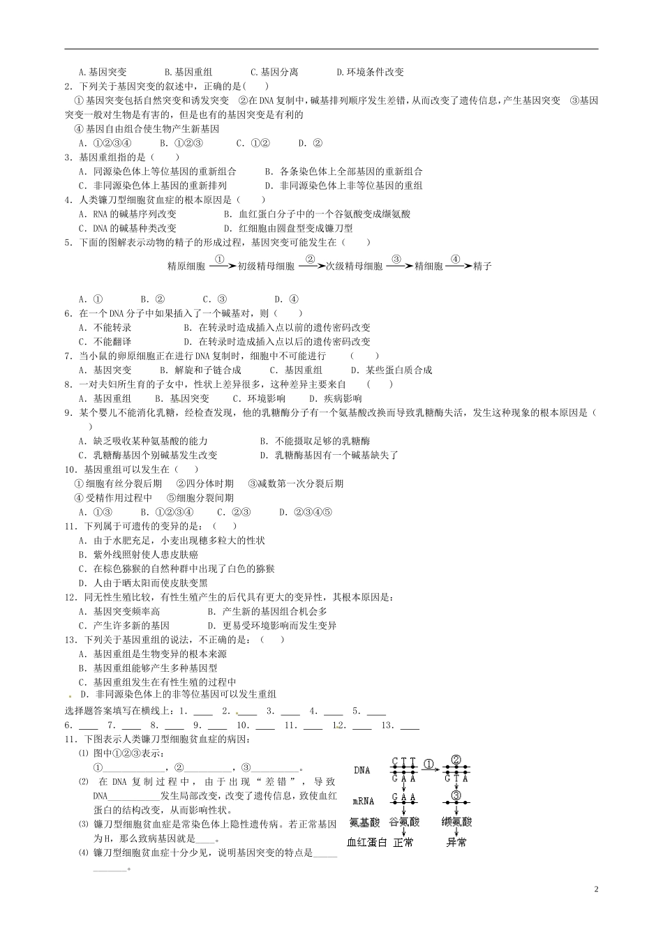高中生物《5.1 基因突变和基因重组》学案 新人教版必修2-新人教版高一必修2生物学案_第2页