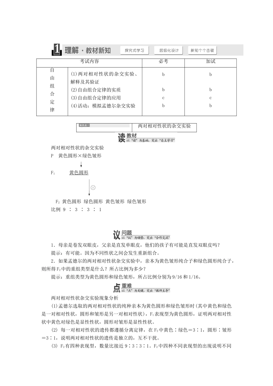 高中生物 第一章 第二节 自由组合定律教学案 浙科版必修2-浙科版高中必修2生物教学案_第2页