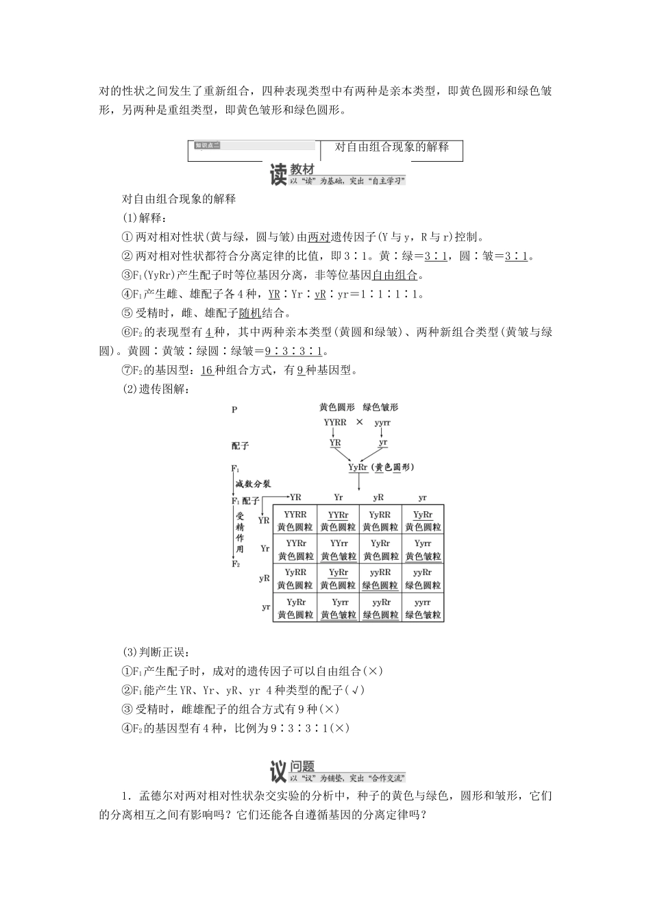 高中生物 第一章 第二节 自由组合定律教学案 浙科版必修2-浙科版高中必修2生物教学案_第3页