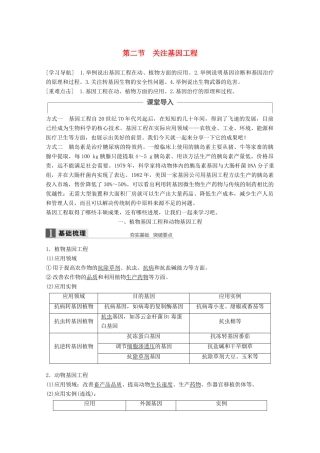 高中生物 第一章 基因工程 第二节 关注基因工程同步备课教学案 浙科版选修3-浙科版高二选修3生物教学案