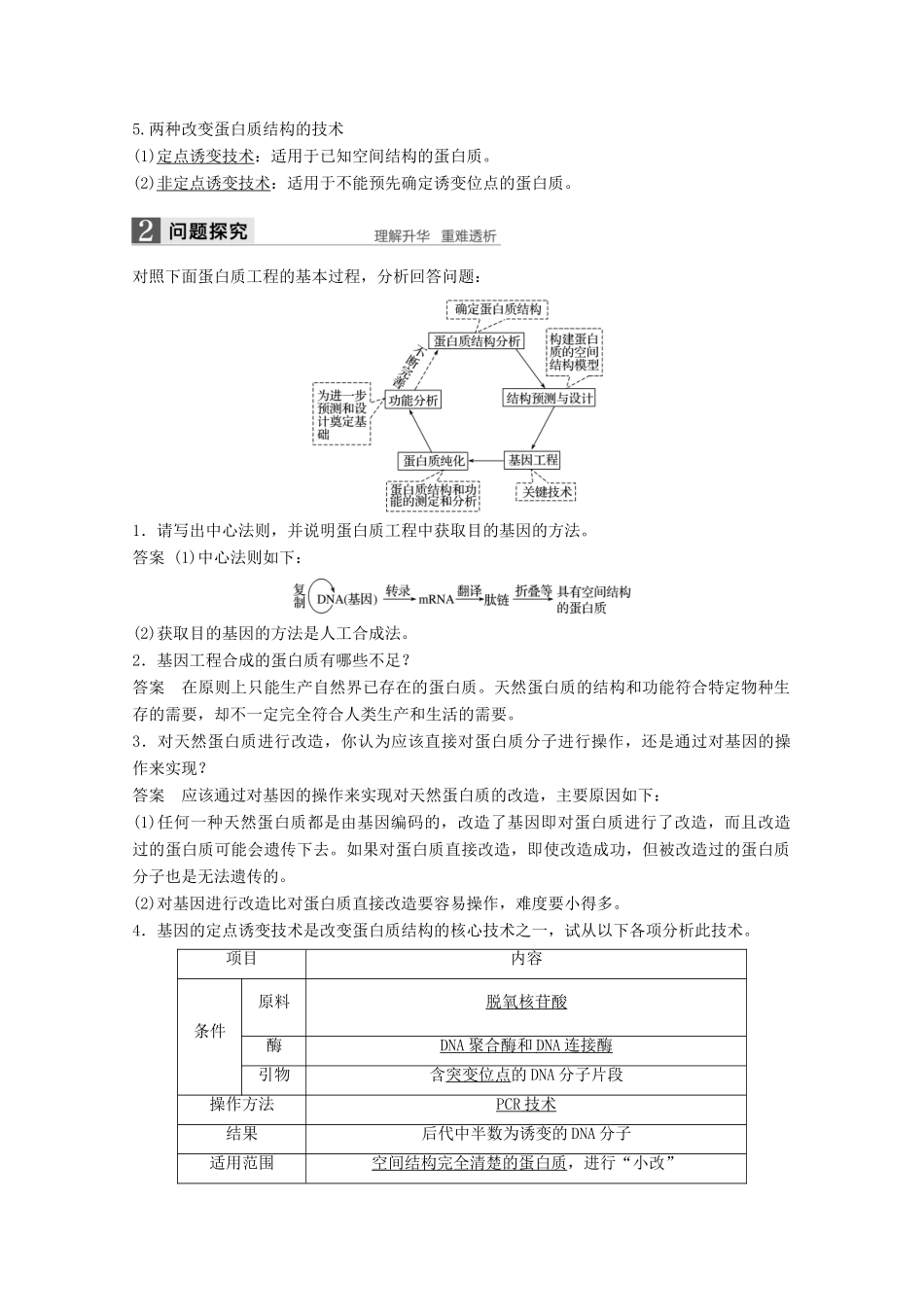 高中生物 第一章 基因工程 第三节 蛋白质工程同步备课教学案 浙科版选修3-浙科版高二选修3生物教学案_第2页