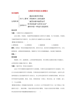 高中生物 第一章 生物科学和我们本章整合 苏教版