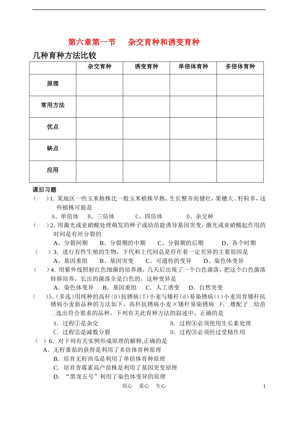高中生物《杂交育种与诱变育种》学案1 新人教版必修2_第1页