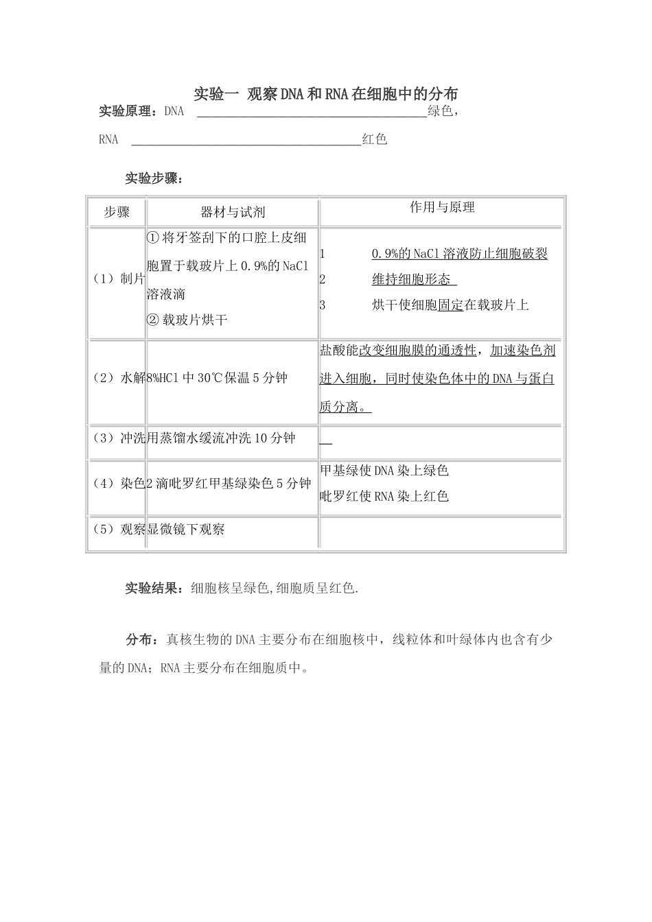 高中生物必修1实验：观察DNA和RNA在细胞中的分布_第1页