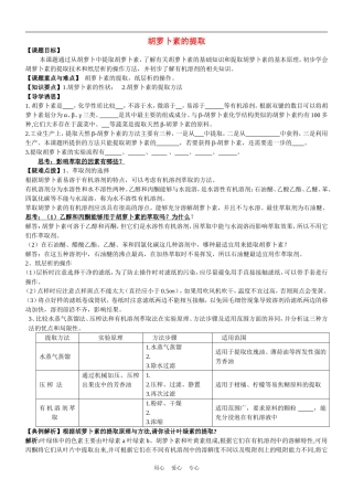 高中生物《胡萝卜素的提取》预习学案4 新人教版选修2