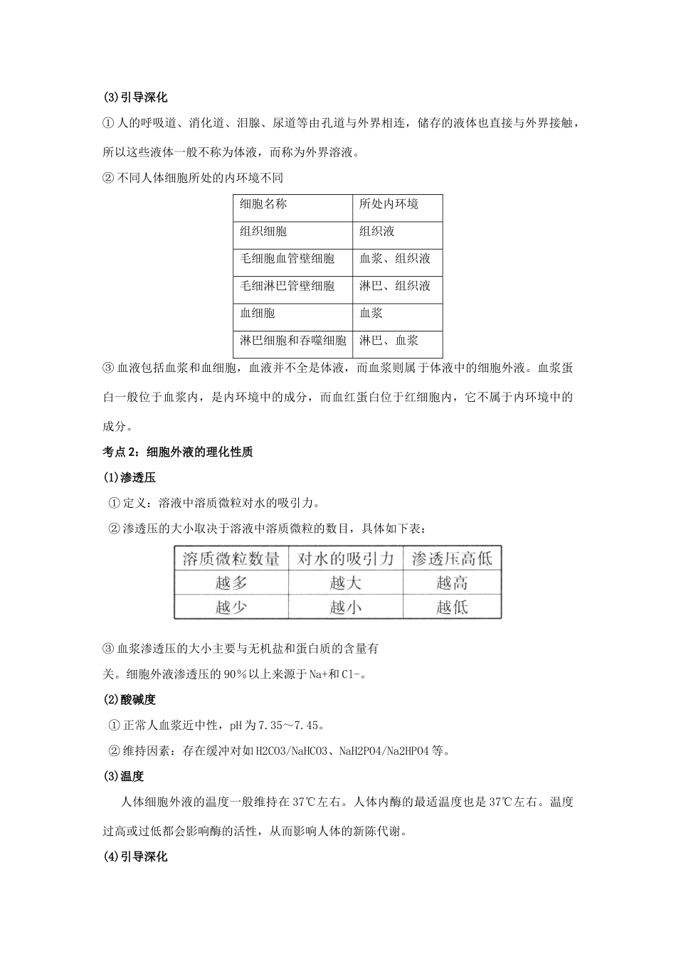 高中生物第1章第1节细胞生活的环境考点详解与点播素材新人教版必修3_第2页