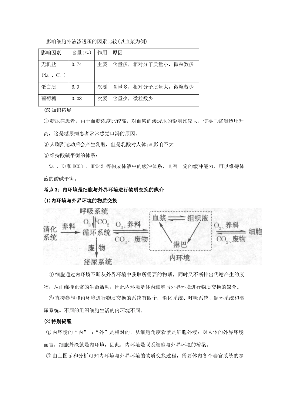 高中生物第1章第1节细胞生活的环境考点详解与点播素材新人教版必修3_第3页