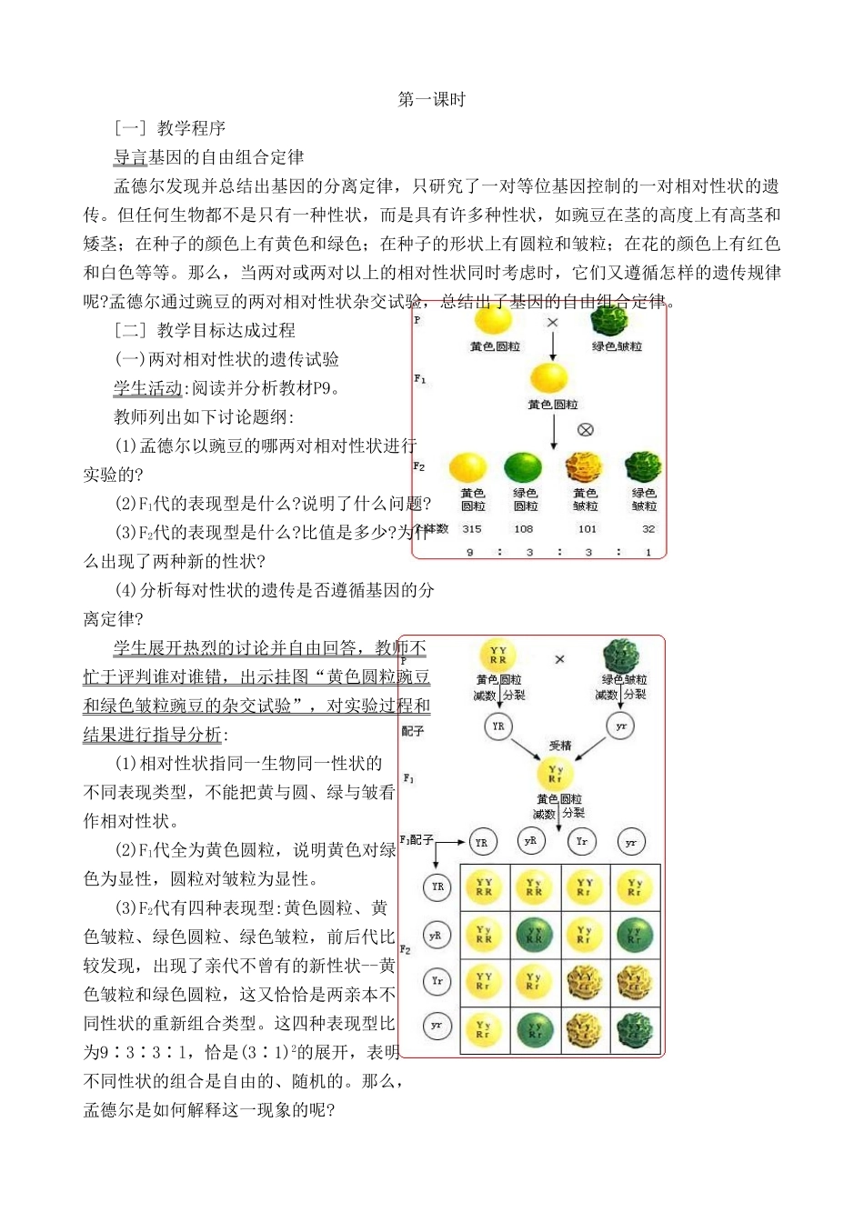 高中生物孟德尔豌豆杂交实验(二)教案 新课标 人教版 必修2_第2页