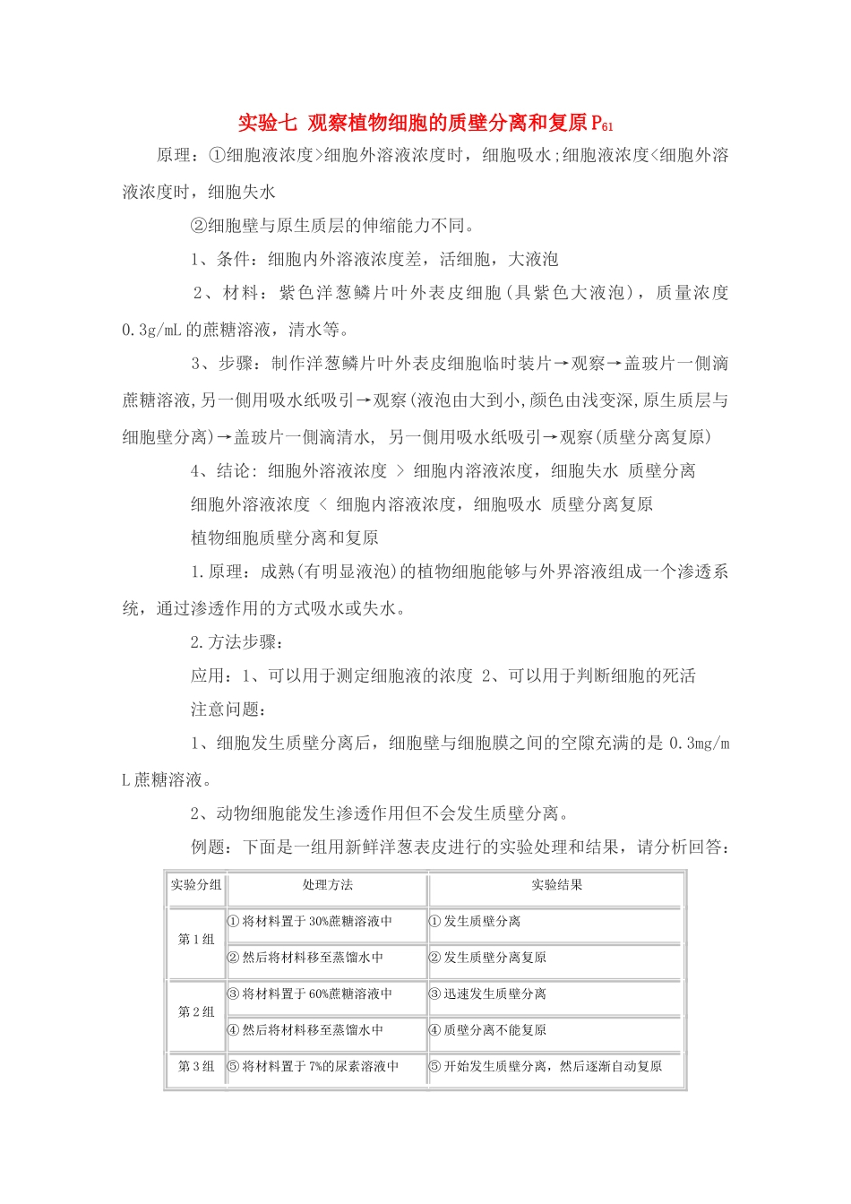 高中生物实验素材 观察植物细胞的质壁分离和复原  新人教版必修1_第1页