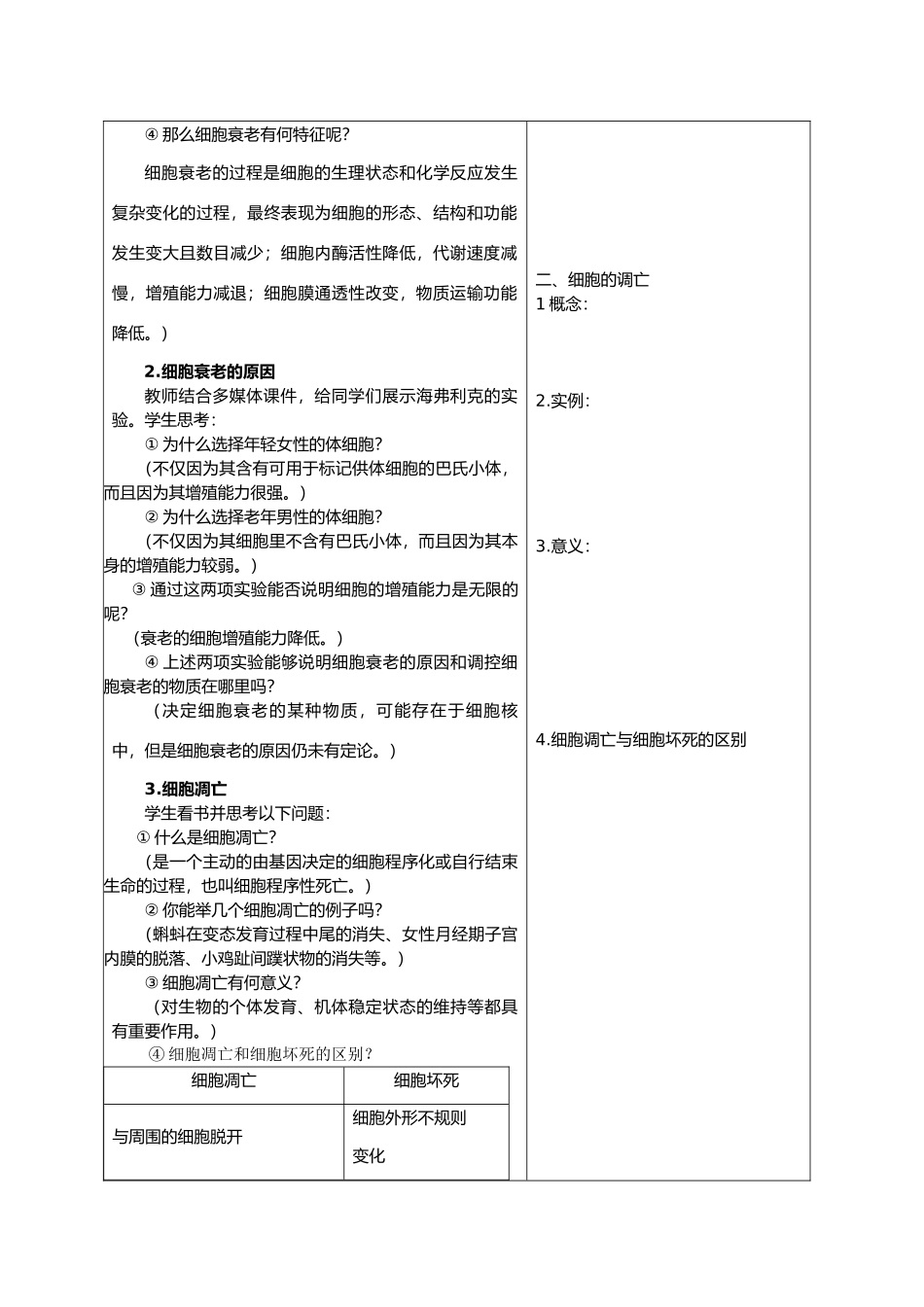 高中生物课题：细胞的衰老和凋亡 教案新人教版必修1_第2页