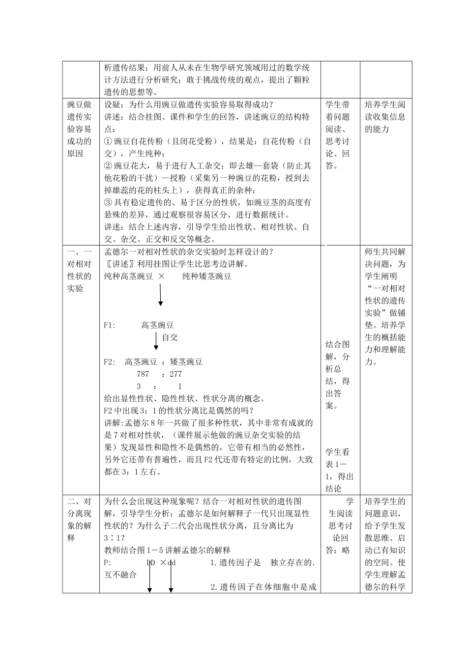 高中生物生物：1.1《孟德尔的豌豆杂交实验一》教案新人教版必修2_第2页