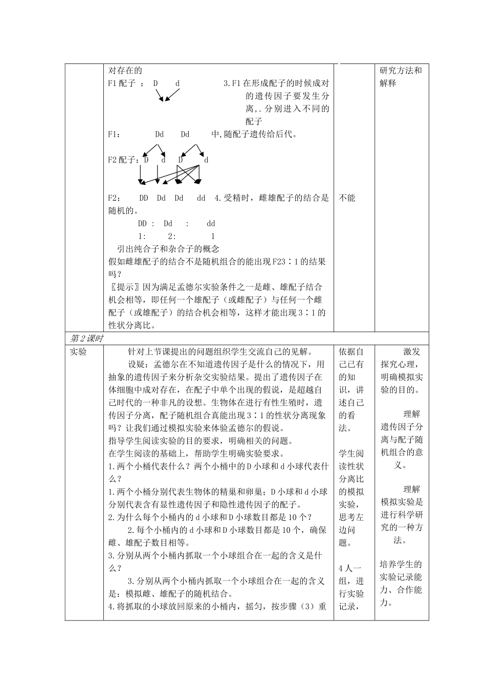 高中生物生物：1.1《孟德尔的豌豆杂交实验一》教案新人教版必修2_第3页