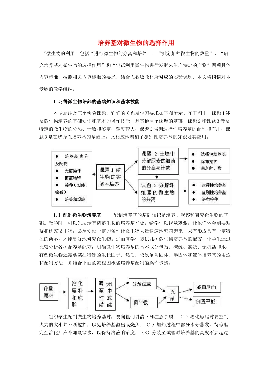 高中生物：1.2 培养基对微生物的选择作用 素材（1）（中图版选修1）_第1页