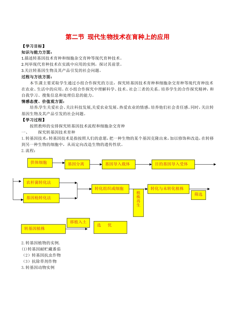 高中生物：2.2《现代生物技术在育种上的应用》学案新人教版选修2_第1页