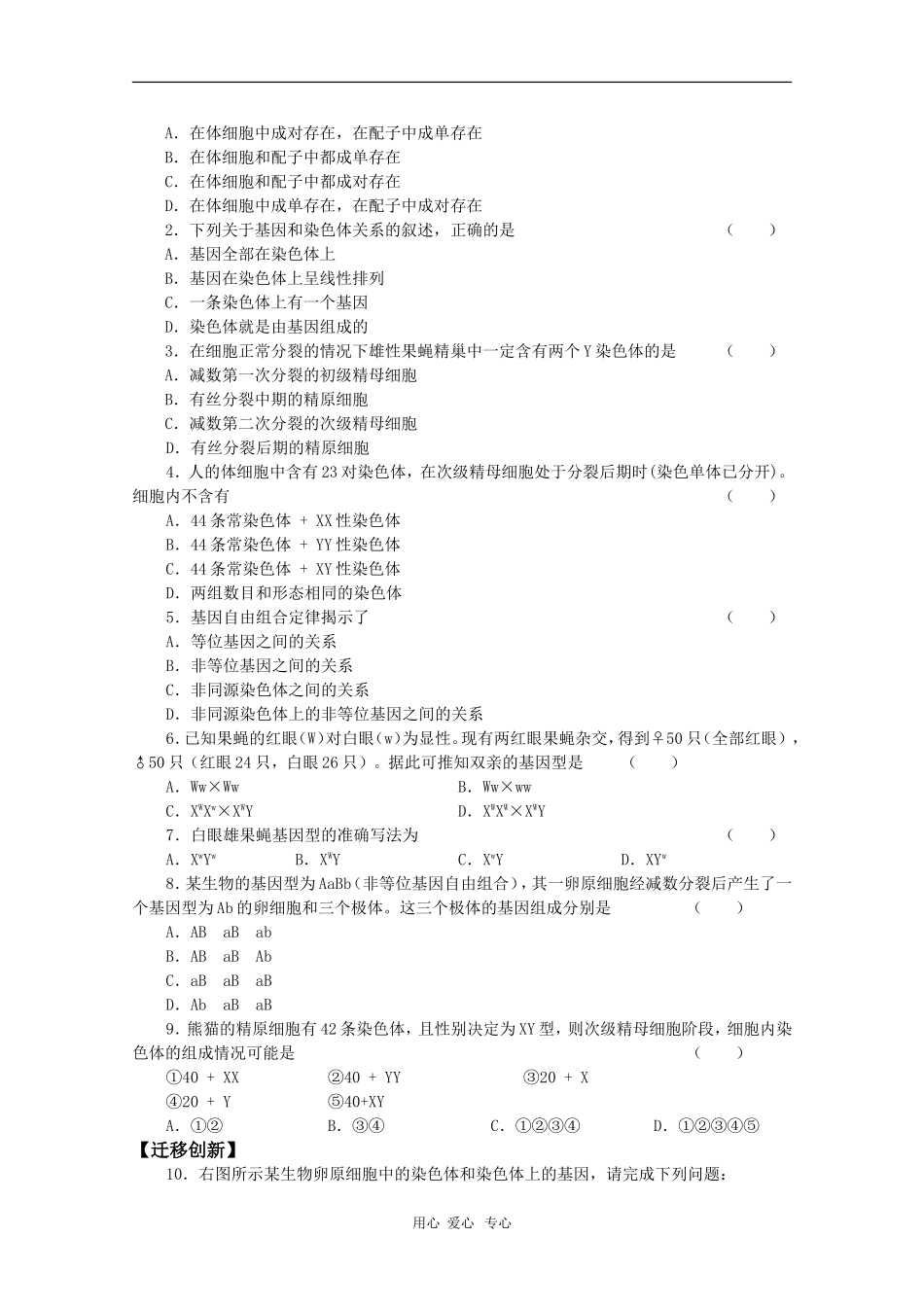 高中生物：2.2《遗传的染色体学说》学案（浙科版必修2）_第3页