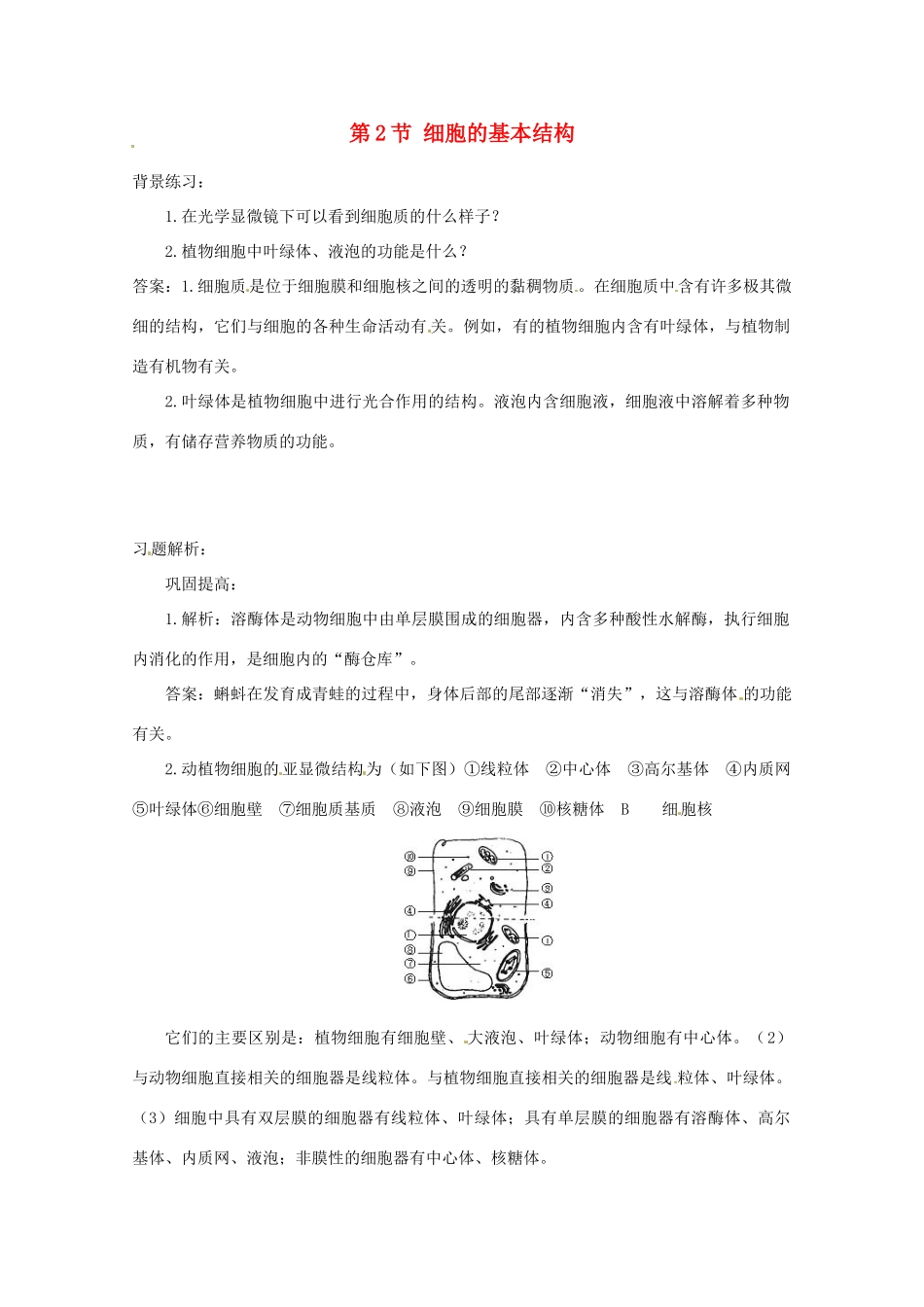 高中生物：1.2.2《细胞的基本结构》素材（2）（中图版必修1）_第1页