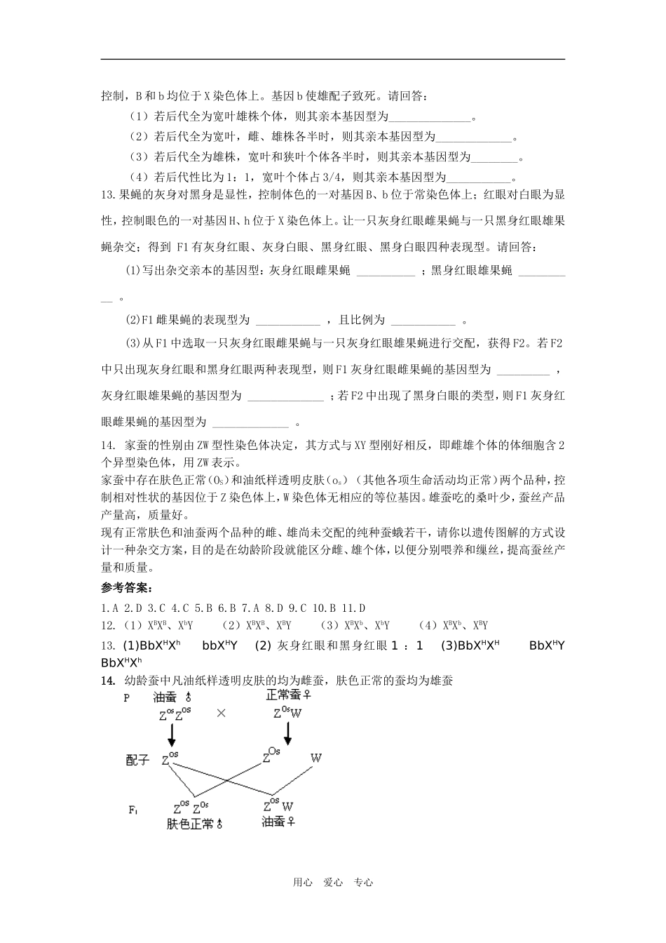 高中生物：2.3伴性遗传学案导学同步试题 新人教版必修2_第2页