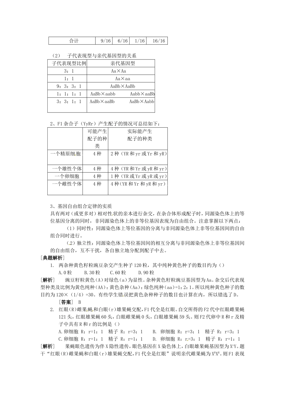高中生物：2.2.1《自由组合规律试验》学案新人教版必修2_第2页